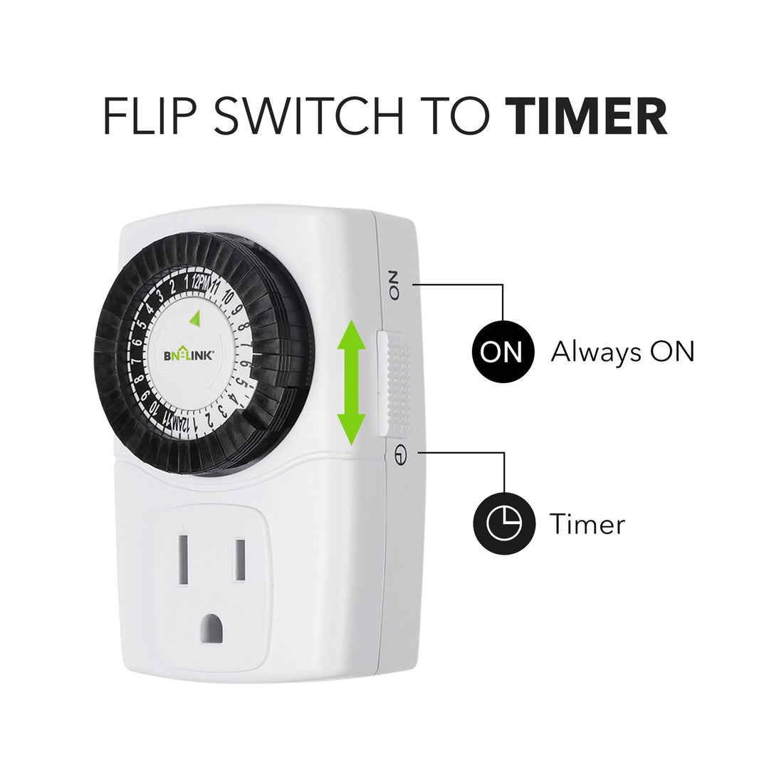 BN-LINK Compact Outdoor Mechanical Timer, 24 Hour Programmable Dual Outlet Timer