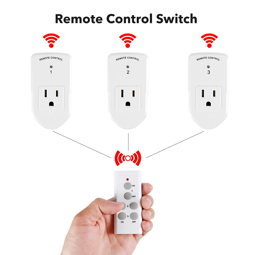 Wireless Remote Control Outlet Plug 10A/1200W Expandable No Interference 2  Packs