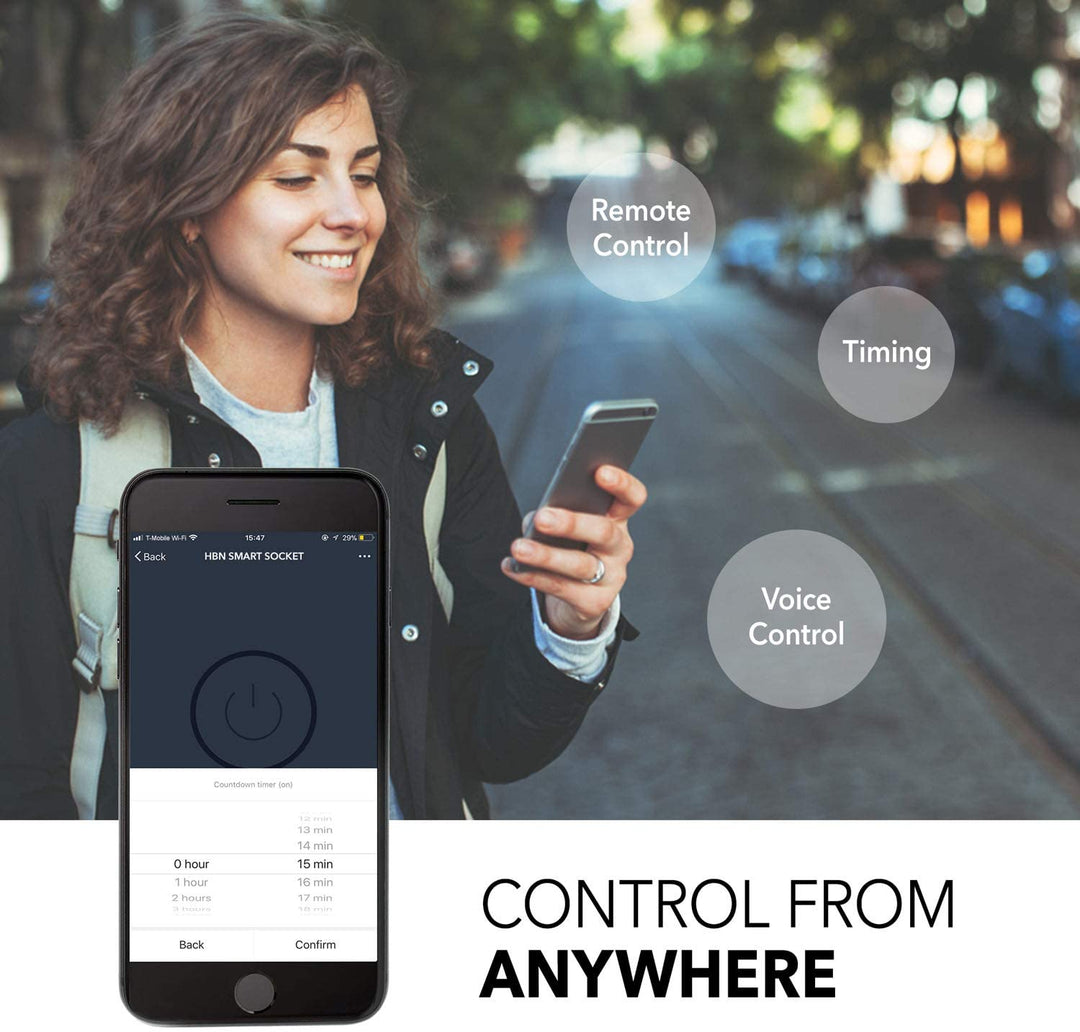 HBN Smart Plug Mini 15A, WiFi Smart Outlet Works with Alexa & Google Home