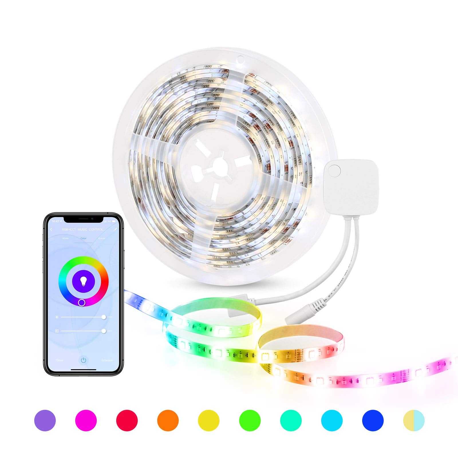 HBN Smart LED Strip Lights 16.4ft WiFi RGBW LED Light Strips Work with Alexa and Google Assistant 5050 Color Changing LED with Remote App Control