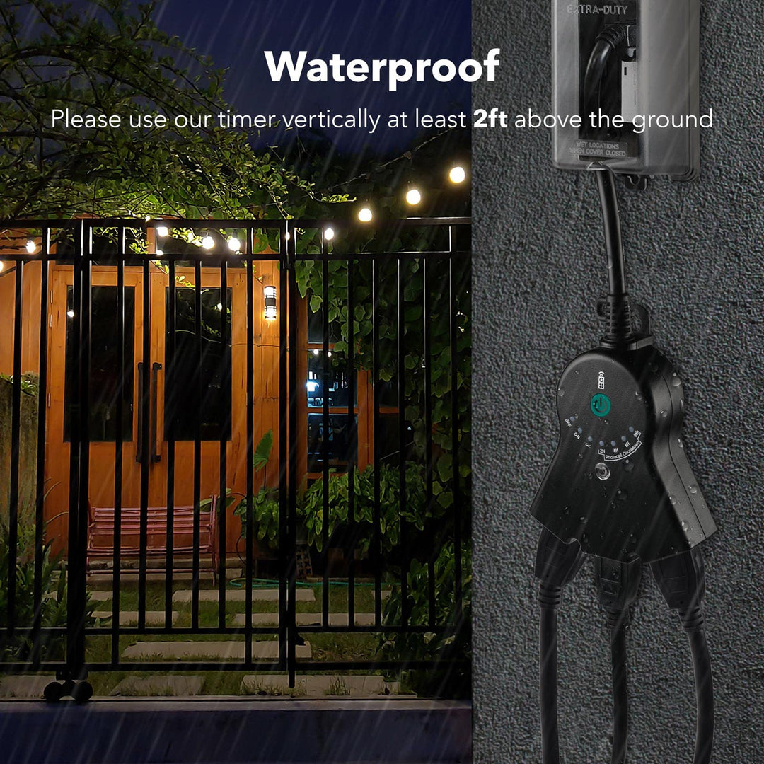 BN-LINK Outdoor 24-Hour Water Resistant Photoelectric Timer Photocell Light  Sensor (2, 4, 6 or 8 Hours Countdown Mode) 3 Grounded Outlets Remote